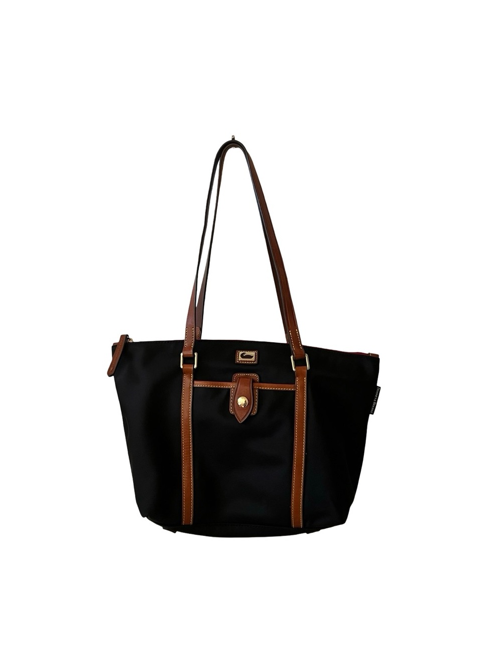 Dooney & Bourke Black Nylon Tote Bag w/ Brown Leather Trim Gold Hardware